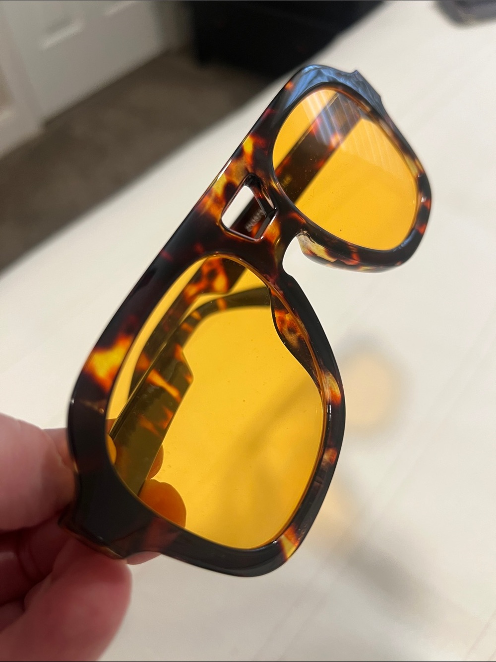 Tortoise Shell Sunglasses With Orange Lenses New Aviator Chunky Bold Unique - Picture 7 of 9